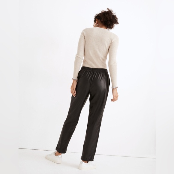 Madewell Vegan Leather Track Trousers in True Black - Size XS - Picture 3 of 4